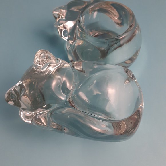 Pair of Vintage Indiana Glass Sleeping Cat/Kitten Votive Tea Light Holders - Picture 5 of 9